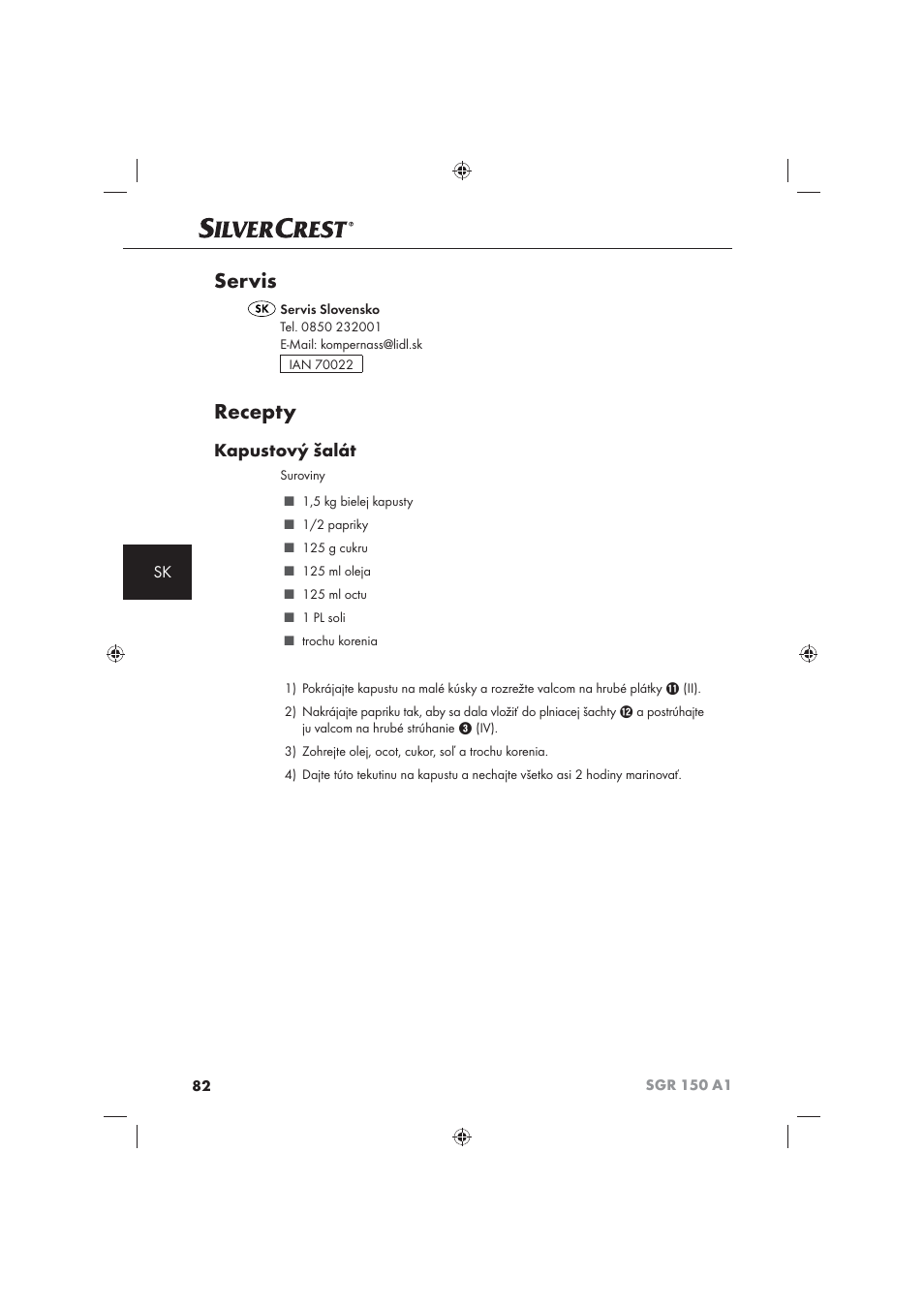 Servis, Recepty, Kapustový šalát | Silvercrest SGR 150 A1 User Manual | Page 84 / 101