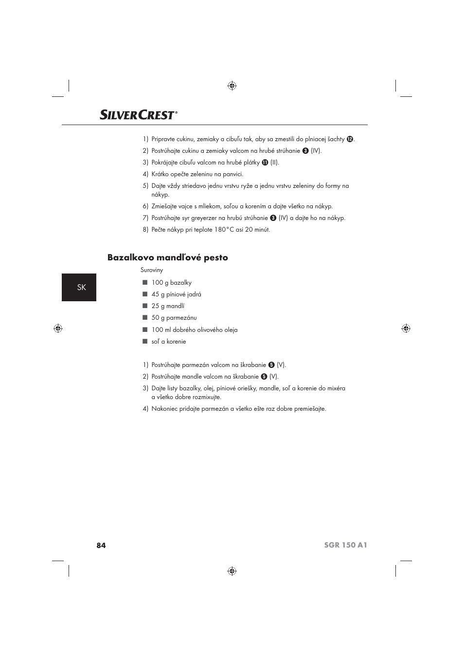 Bazalkovo mandľové pesto | Silvercrest SGR 150 A1 User Manual | Page 86 / 101