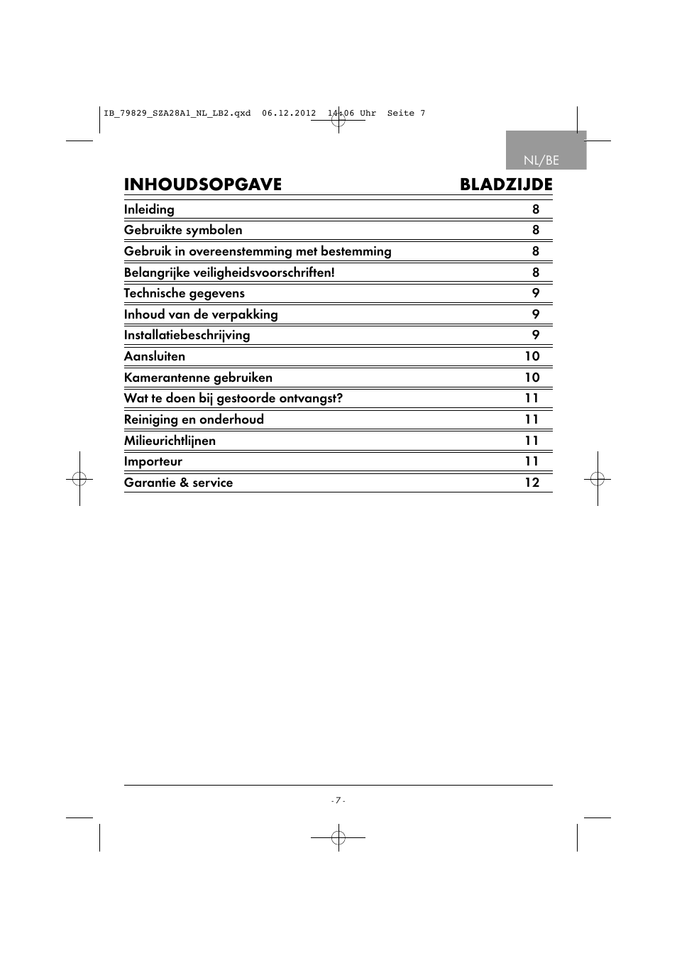 Inhoudsopgave bladzijde | Silvercrest SZA 28 A1 User Manual | Page 10 / 28