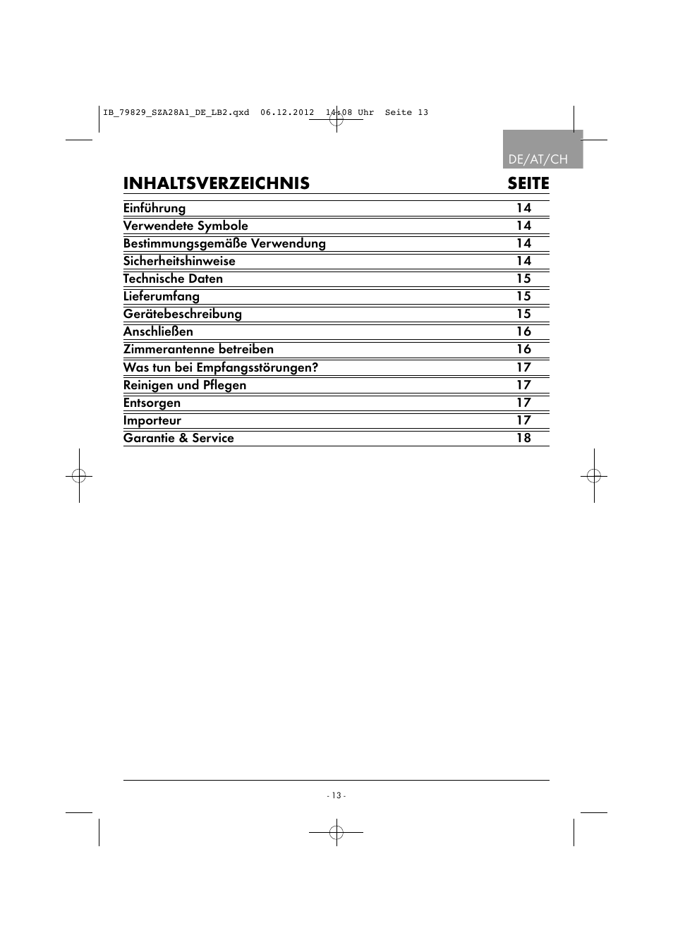 Inhaltsverzeichnis seite | Silvercrest SZA 28 A1 User Manual | Page 16 / 28