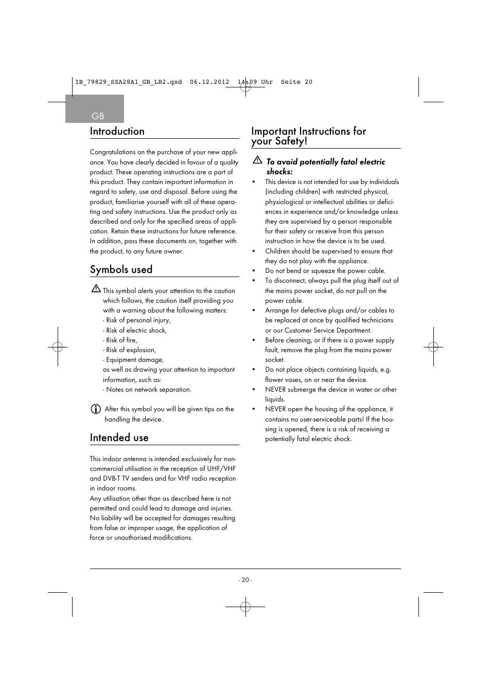 Introduction, Symbols used, Intended use | Important instructions for your safety | Silvercrest SZA 28 A1 User Manual | Page 23 / 28