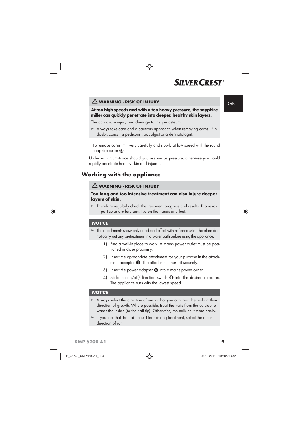 Working with the appliance | Silvercrest SMP 6200 A1 User Manual | Page 11 / 98