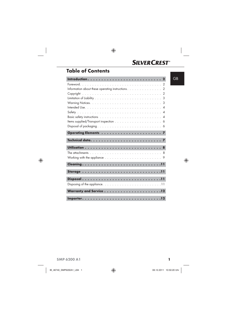 Silvercrest SMP 6200 A1 User Manual | Page 3 / 98