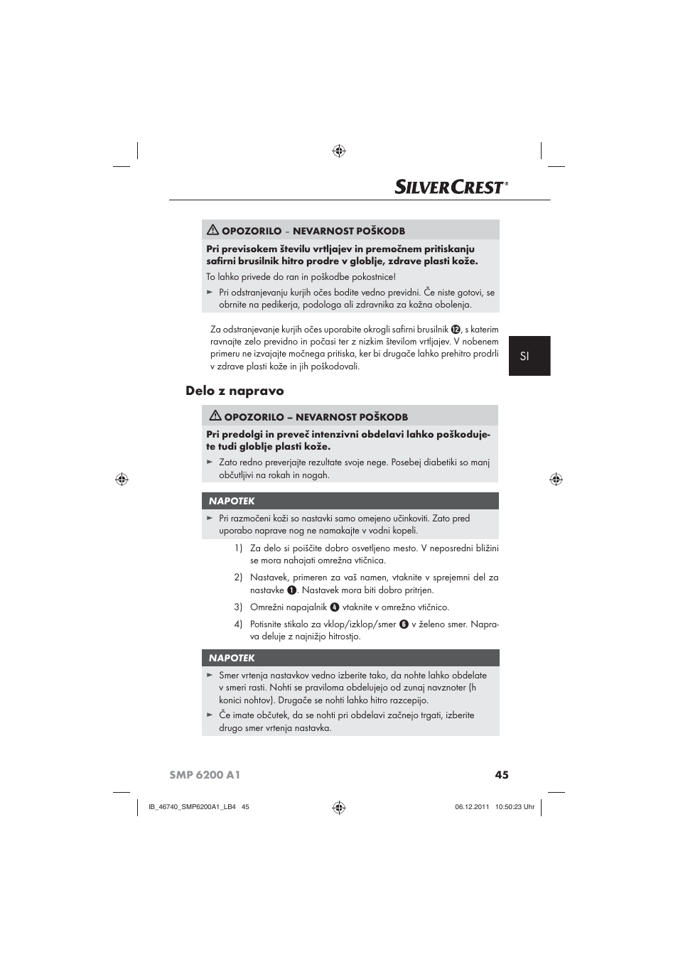Delo z napravo | Silvercrest SMP 6200 A1 User Manual | Page 47 / 98