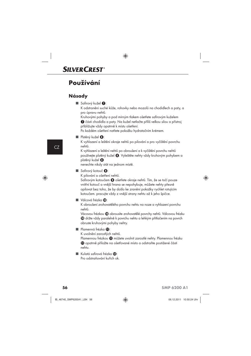 Používání, Násady | Silvercrest SMP 6200 A1 User Manual | Page 58 / 98