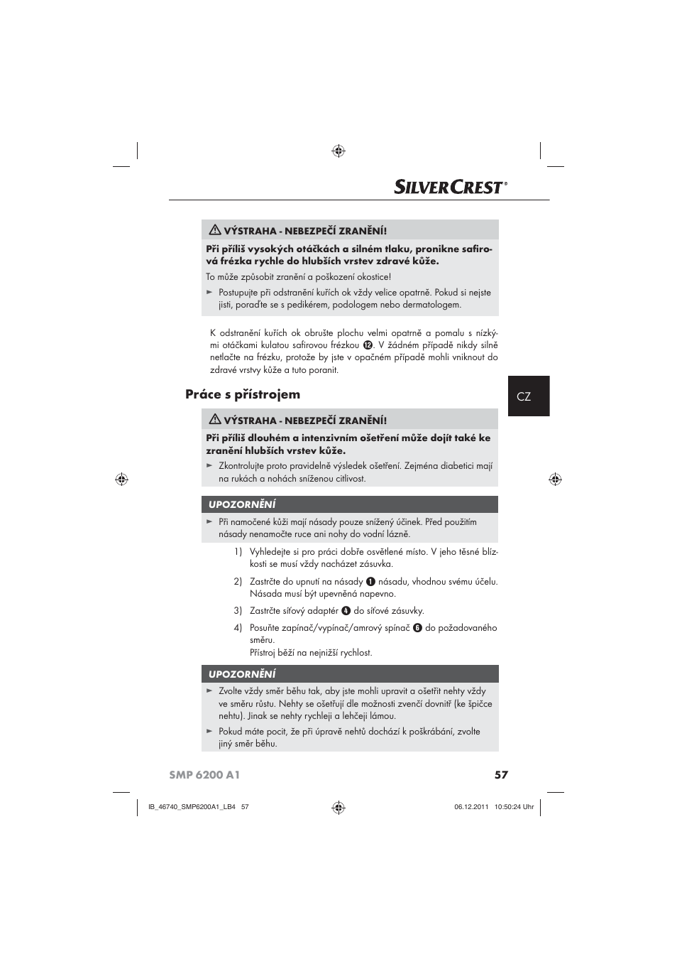 Práce s přístrojem | Silvercrest SMP 6200 A1 User Manual | Page 59 / 98