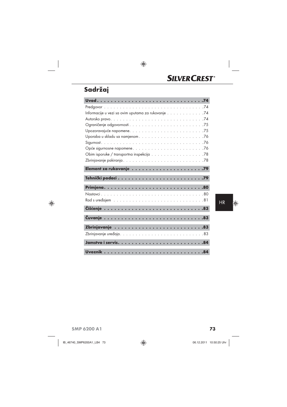 Sadržaj | Silvercrest SMP 6200 A1 User Manual | Page 75 / 98