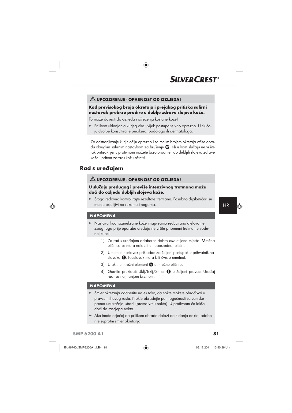 Rad s uređajem | Silvercrest SMP 6200 A1 User Manual | Page 83 / 98