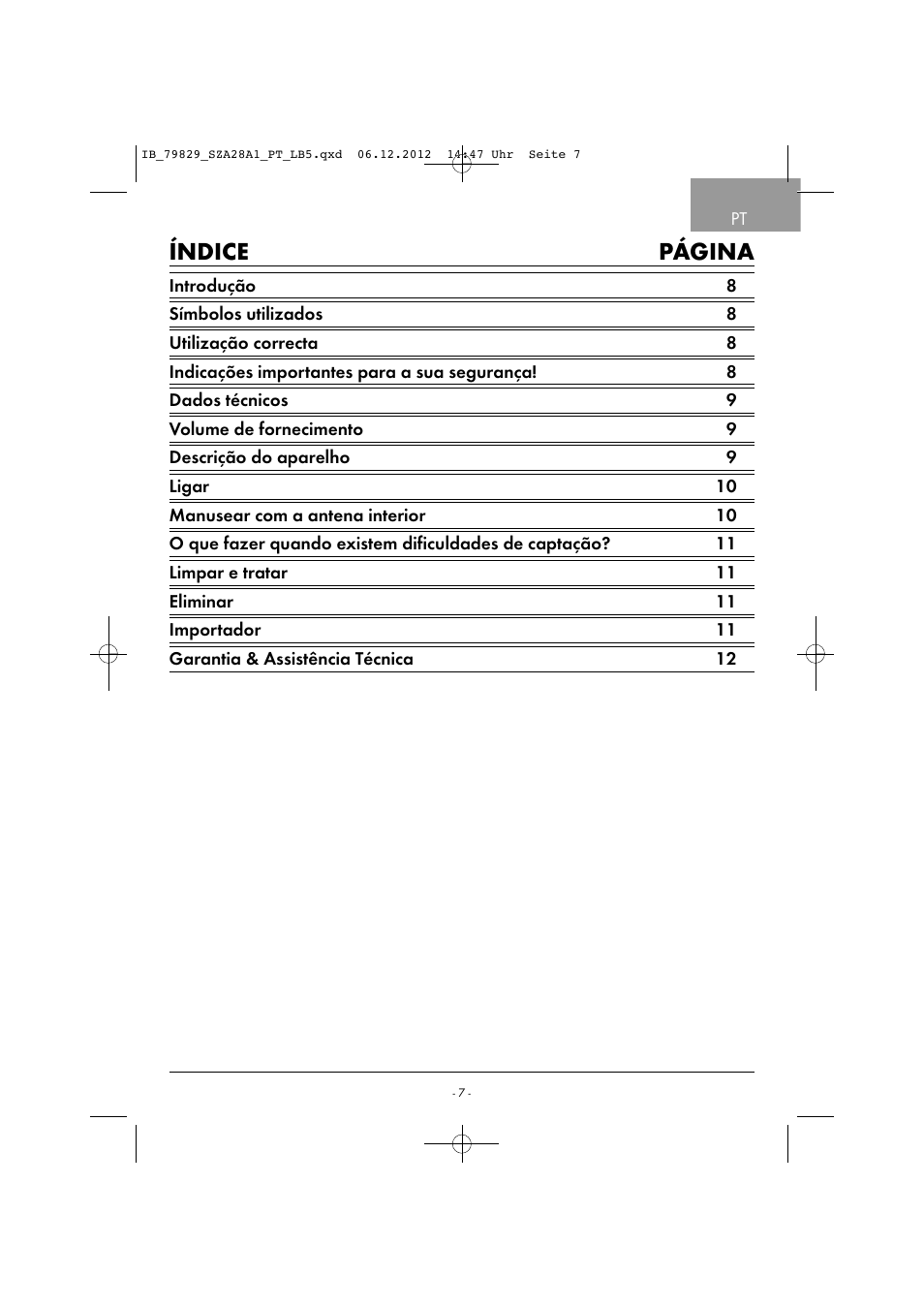Índice página | Silvercrest SZA 28 A1 User Manual | Page 10 / 28