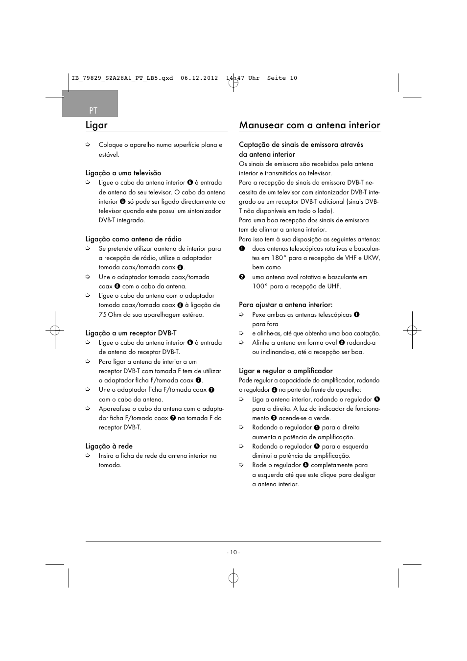 Ligar, Manusear com a antena interior | Silvercrest SZA 28 A1 User Manual | Page 13 / 28