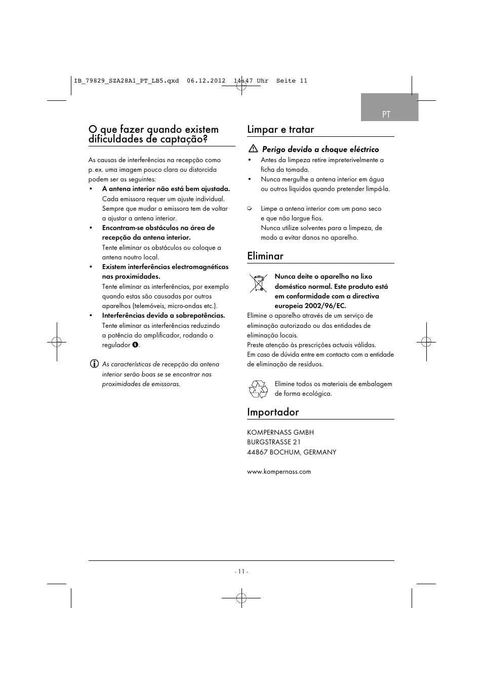 Limpar e tratar, Eliminar, Importador | Silvercrest SZA 28 A1 User Manual | Page 14 / 28