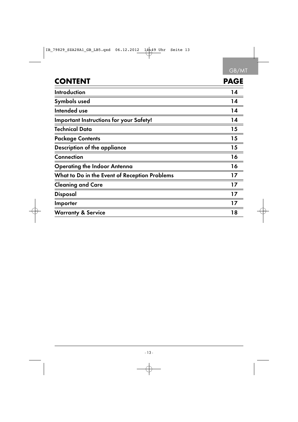 Content page | Silvercrest SZA 28 A1 User Manual | Page 16 / 28