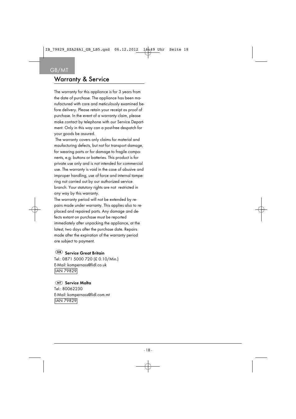 Warranty & service, Gb/mt | Silvercrest SZA 28 A1 User Manual | Page 21 / 28