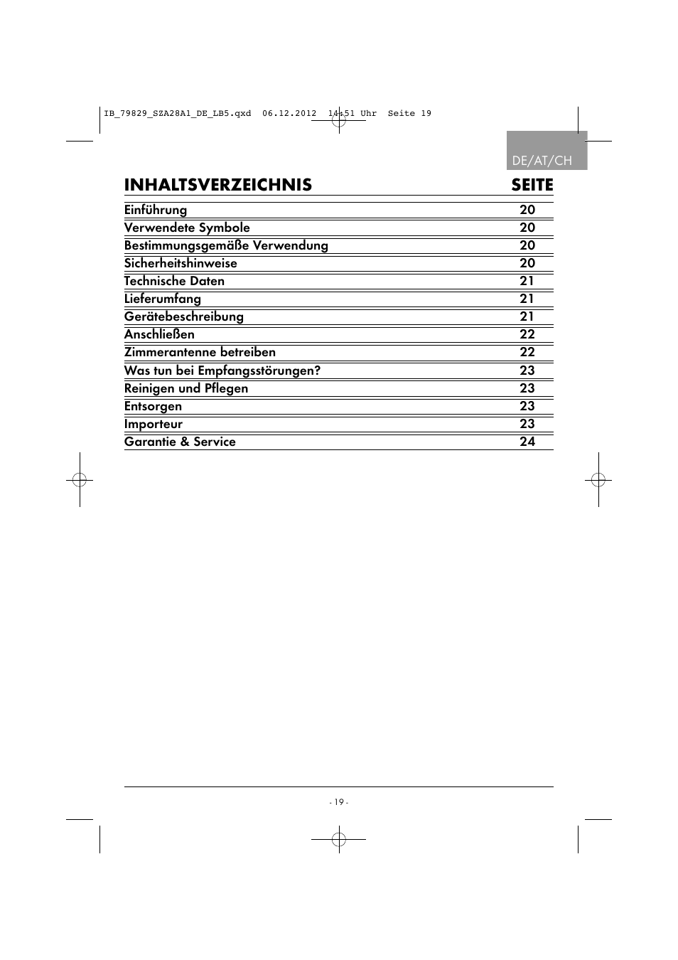 Inhaltsverzeichnis seite | Silvercrest SZA 28 A1 User Manual | Page 22 / 28