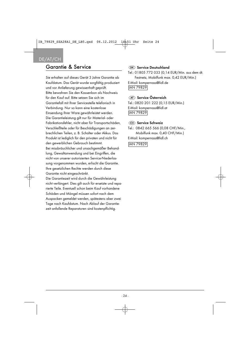 Garantie & service, De/at/ch | Silvercrest SZA 28 A1 User Manual | Page 27 / 28