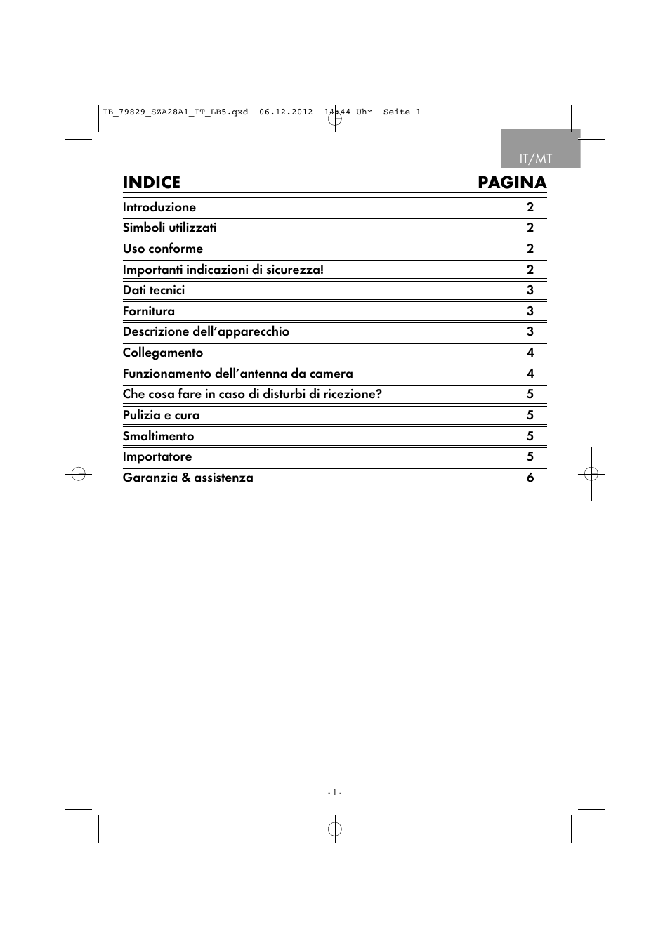 Indice pagina | Silvercrest SZA 28 A1 User Manual | Page 4 / 28