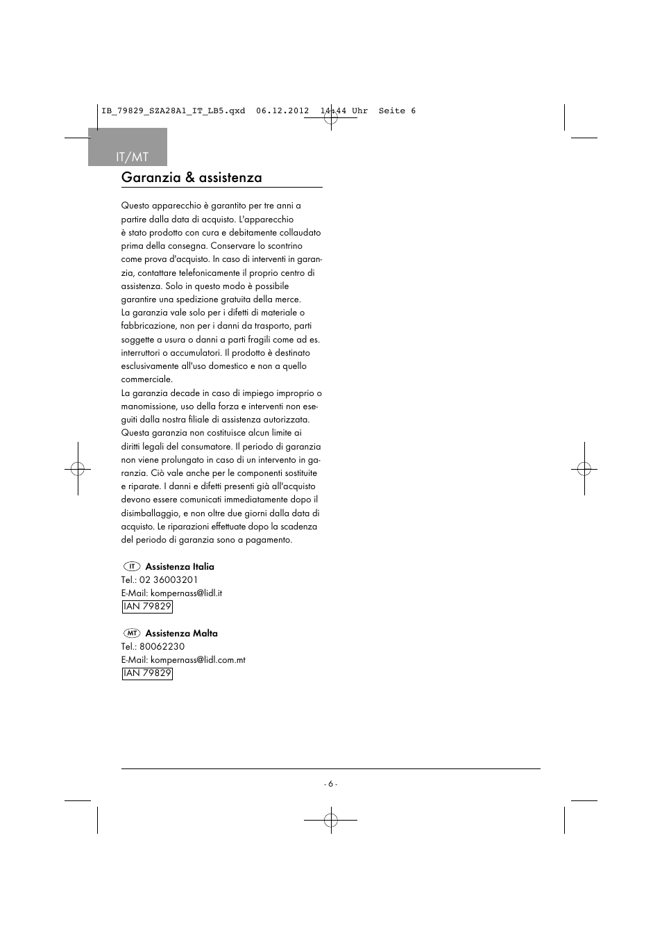 Garanzia & assistenza, It/mt | Silvercrest SZA 28 A1 User Manual | Page 9 / 28