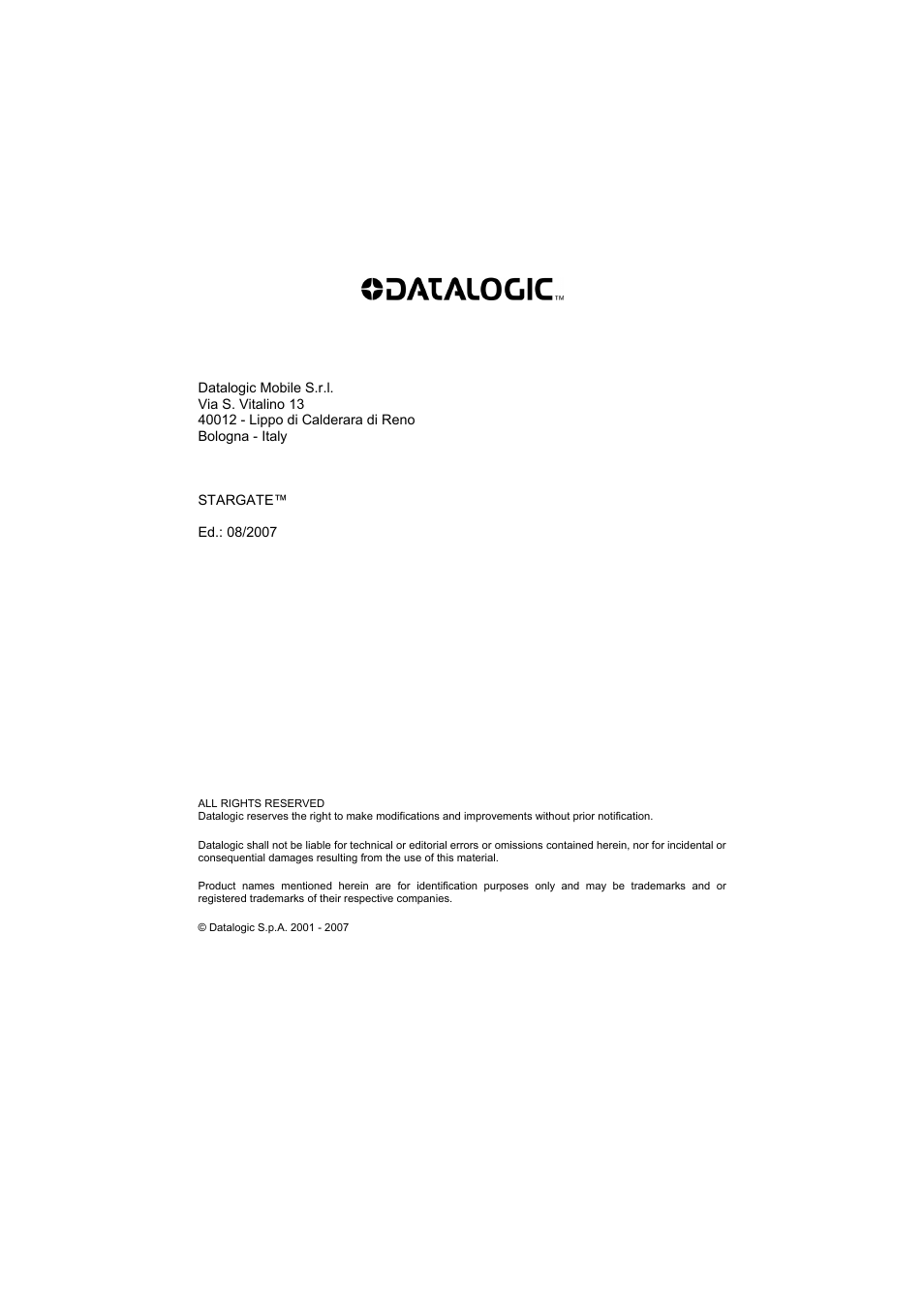 Datalogic Scanning STARGATE User Manual | Page 2 / 39