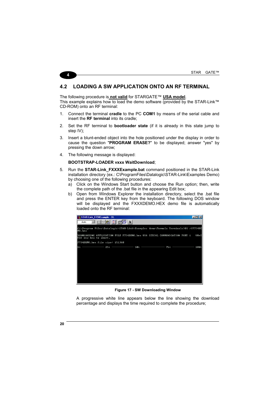 Loading a sw application onto an rf terminal, 2 loading a sw application onto an rf terminal | Datalogic Scanning STARGATE User Manual | Page 28 / 39