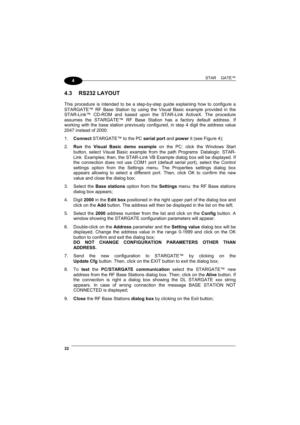 Rs232 layout | Datalogic Scanning STARGATE User Manual | Page 30 / 39