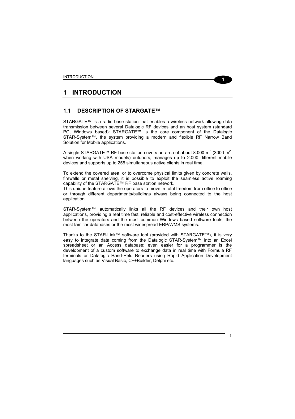 Introduction, Description of stargate, 1 introduction | Datalogic Scanning STARGATE User Manual | Page 9 / 39