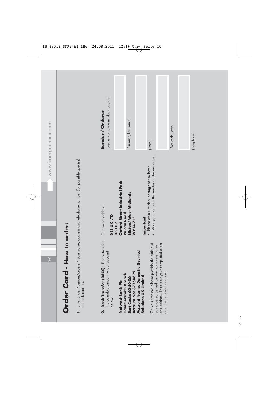 Or der car d | Silvercrest SFR 2.4 A1 User Manual | Page 12 / 14