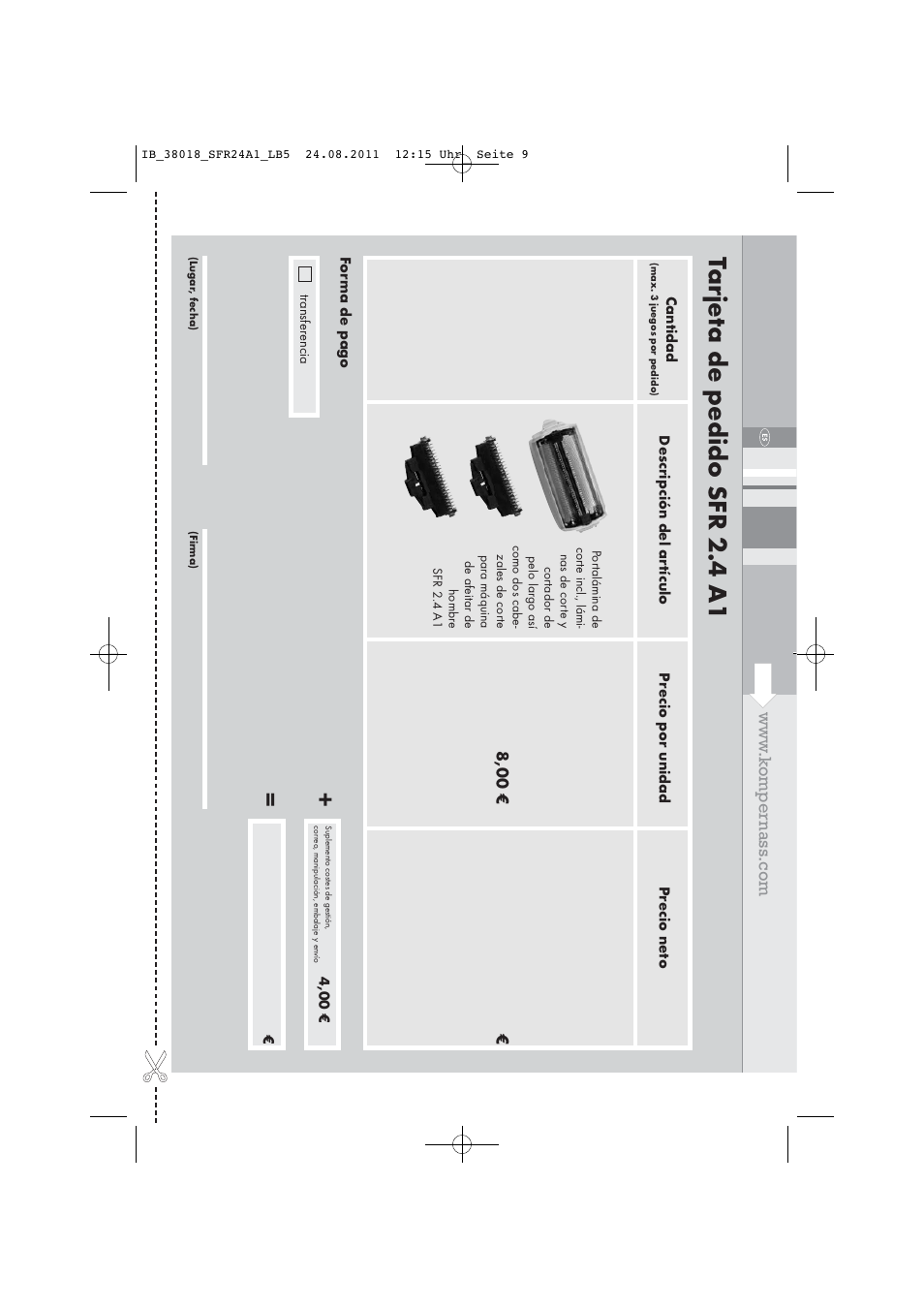 Tarjet a de pedido sfr 2.4 a1 | Silvercrest SFR 2.4 A1 User Manual | Page 11 / 44