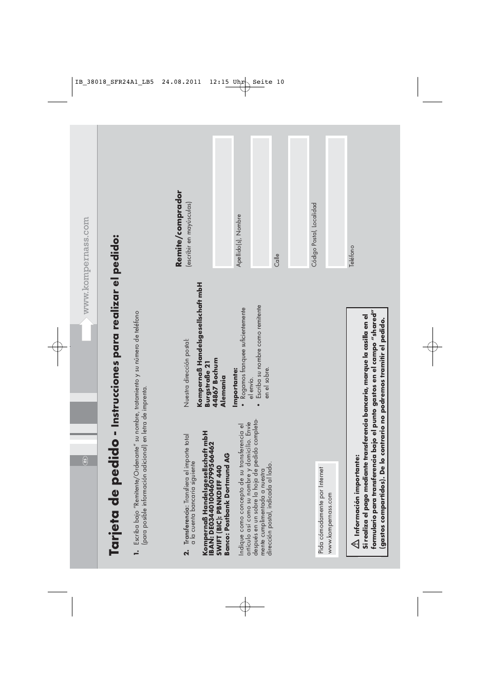 Tarjet a de pedido, Ins trucciones par a r ealizar el pedido | Silvercrest SFR 2.4 A1 User Manual | Page 12 / 44