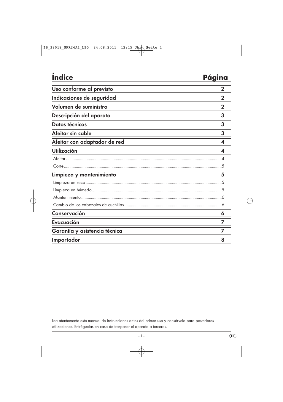 Índice página | Silvercrest SFR 2.4 A1 User Manual | Page 3 / 44