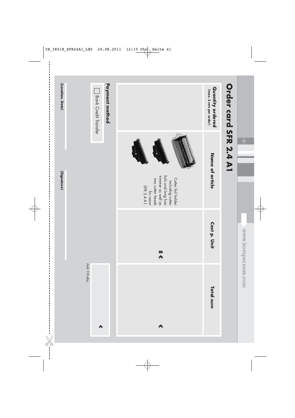 Or der car d sfr 2.4 a1 | Silvercrest SFR 2.4 A1 User Manual | Page 43 / 44