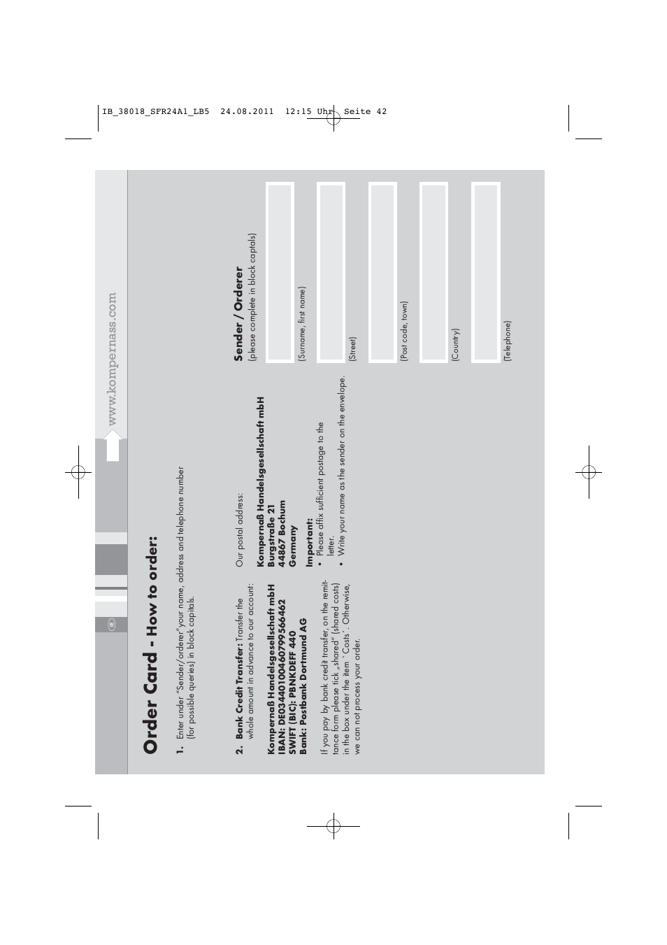 Or der car d | Silvercrest SFR 2.4 A1 User Manual | Page 44 / 44