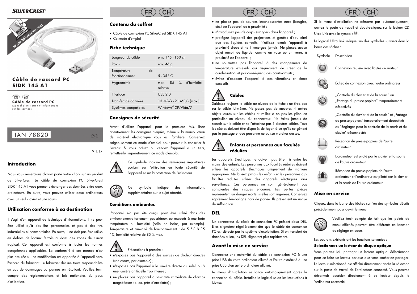 Introduction, Utilisation conforme à sa destination, Contenu du coffret | Fiche technique, Consignes de sécurité, Avant la mise en service, Mise en service | Silvercrest SIDK 145 A1 User Manual | Page 3 / 8