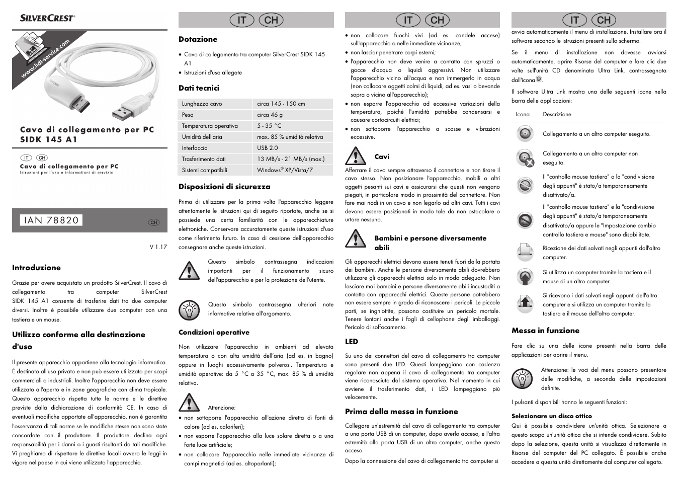 Introduzione, Utilizzo conforme alla destinazione d'uso, Dotazione | Dati tecnici, Disposizioni di sicurezza, Prima della messa in funzione, Messa in funzione | Silvercrest SIDK 145 A1 User Manual | Page 5 / 8