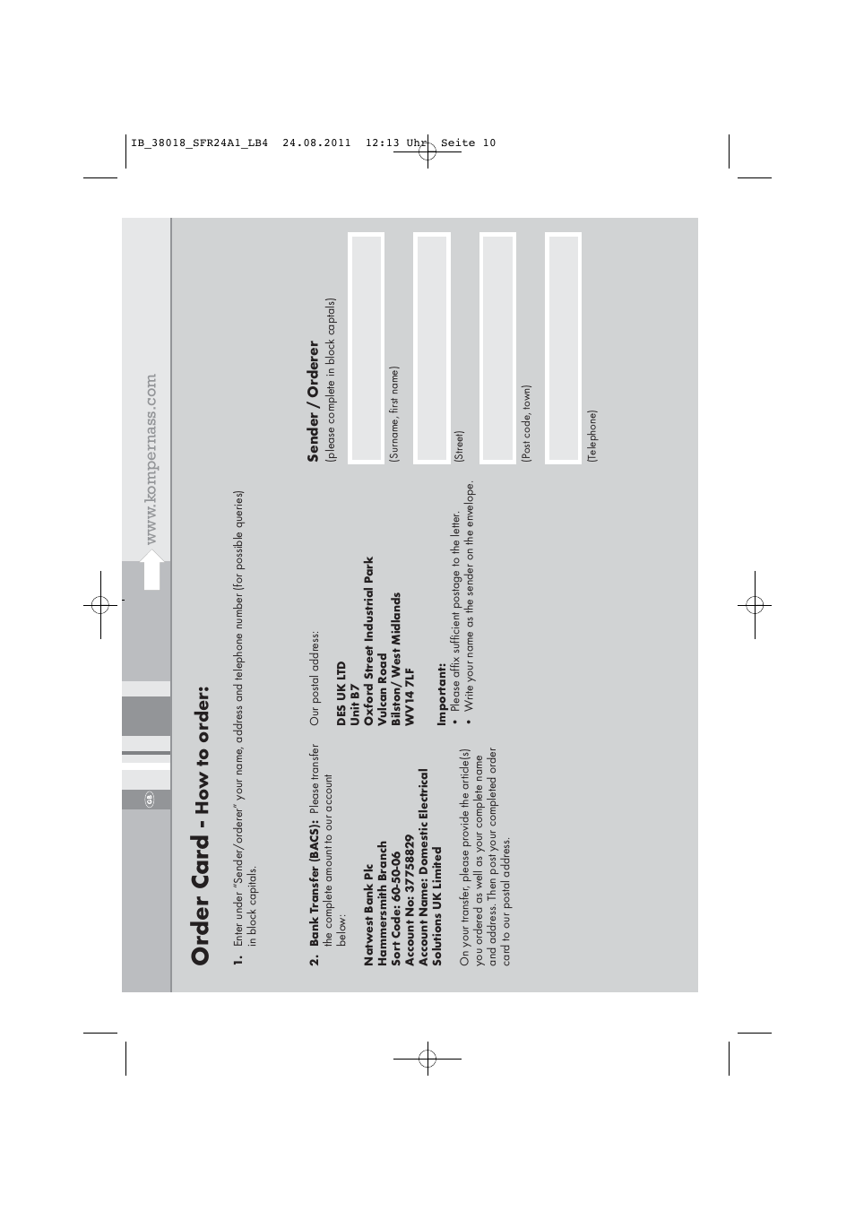 Or der car d | Silvercrest SFR 2.4 A1 User Manual | Page 12 / 62