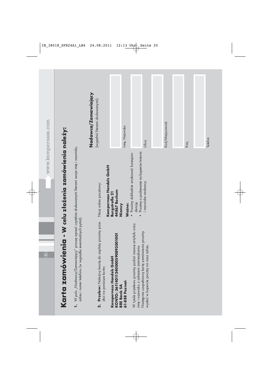 Kar ta zamó wienia, W celu złożenia zamó wienia należy | Silvercrest SFR 2.4 A1 User Manual | Page 22 / 62