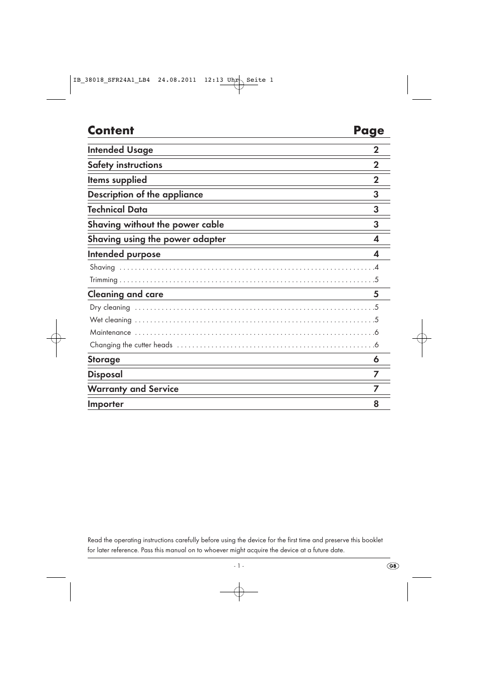 Content page | Silvercrest SFR 2.4 A1 User Manual | Page 3 / 62
