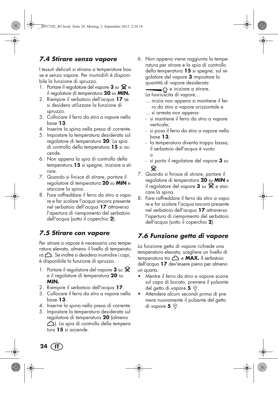 4 stirare senza vapore, 5 stirare con vapore, 6 funzione getto di vapore | Silvercrest SDBK 2400 C2 User Manual | Page 26 / 74