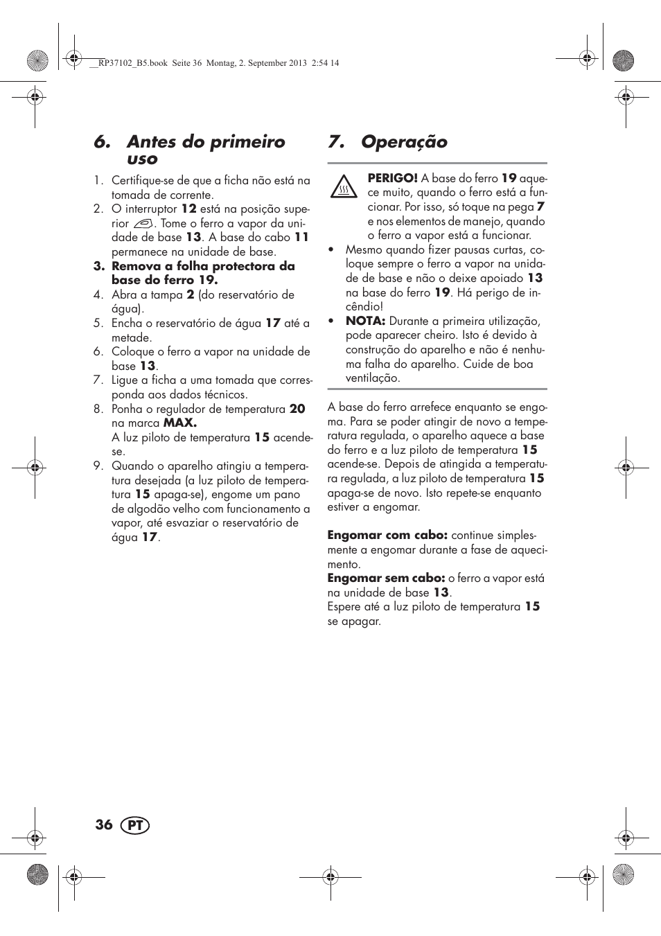 Antes do primeiro uso, Operação | Silvercrest SDBK 2400 C2 User Manual | Page 38 / 74