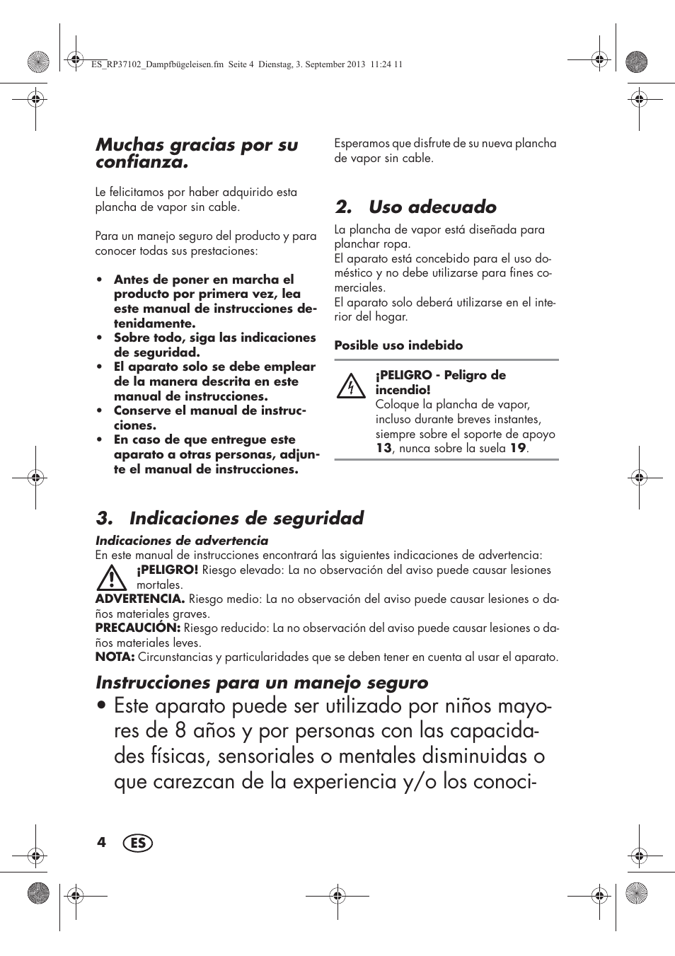 Muchas gracias por su confianza, Uso adecuado, Indicaciones de seguridad | Instrucciones para un manejo seguro | Silvercrest SDBK 2400 C2 User Manual | Page 6 / 74