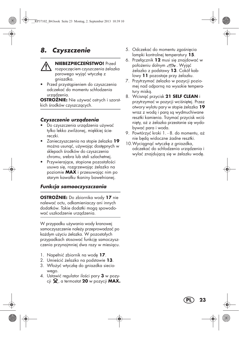 Czyszczenie | Silvercrest SDBK 2400 C2 User Manual | Page 25 / 94