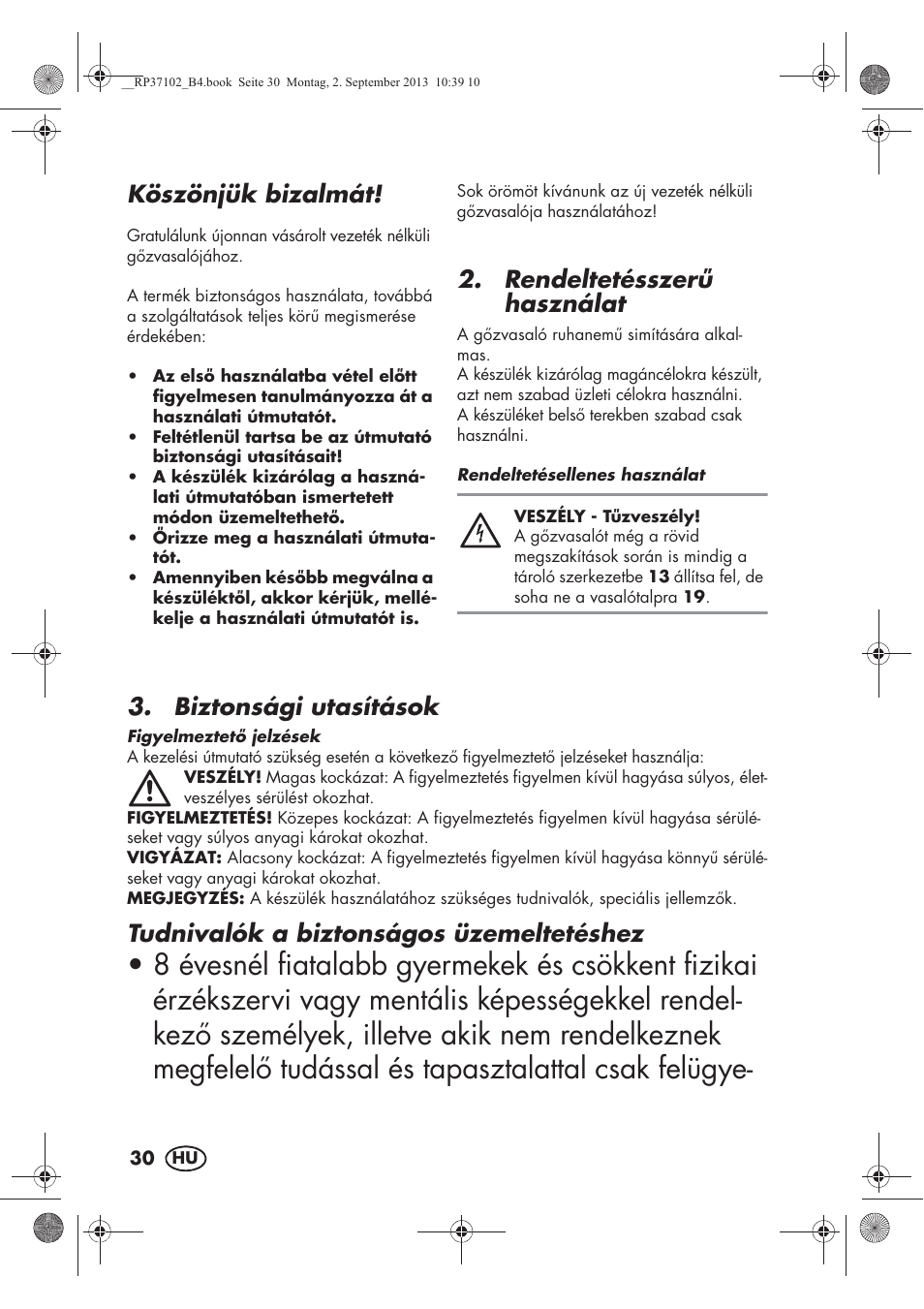 Köszönjük bizalmát, Rendeltetésszer használat, Biztonsági utasítások | Tudnivalók a biztonságos üzemeltetéshez | Silvercrest SDBK 2400 C2 User Manual | Page 32 / 94