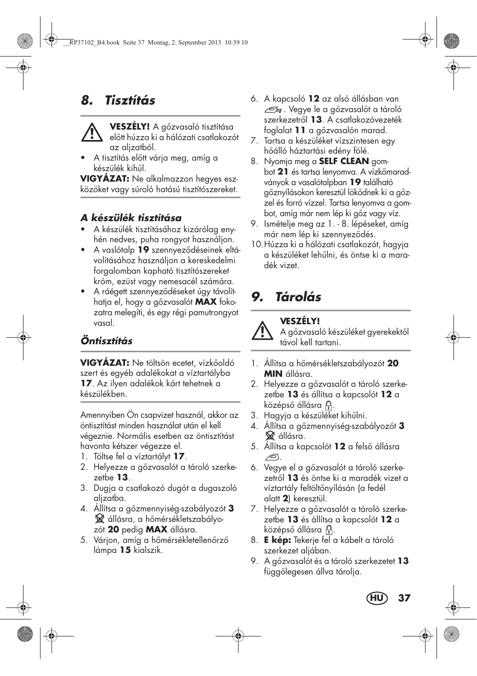 Tisztítás, Tárolás | Silvercrest SDBK 2400 C2 User Manual | Page 39 / 94