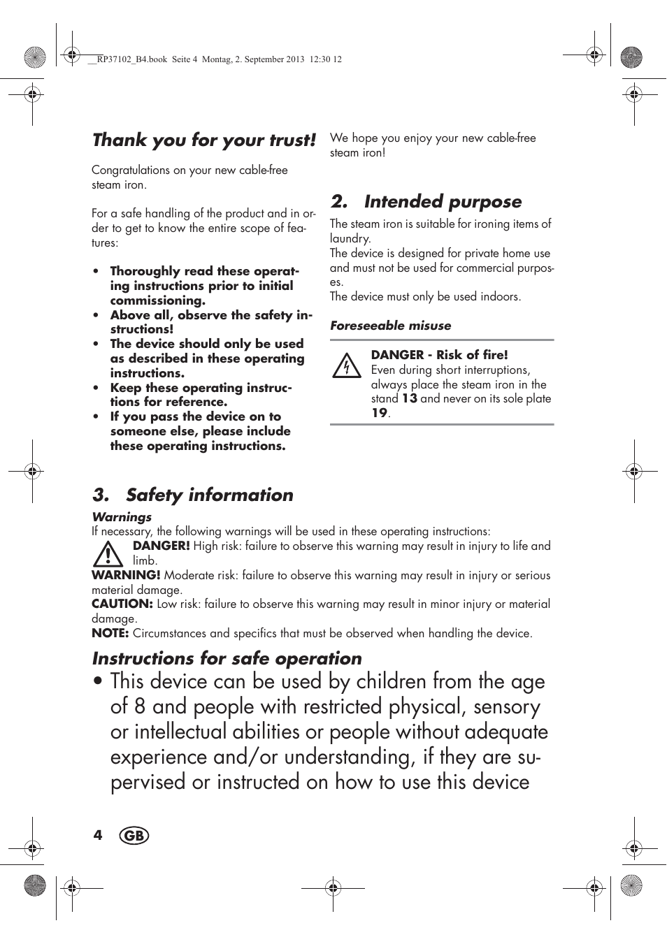 Intended purpose, Safety information, Instructions for safe operation | Silvercrest SDBK 2400 C2 User Manual | Page 6 / 94