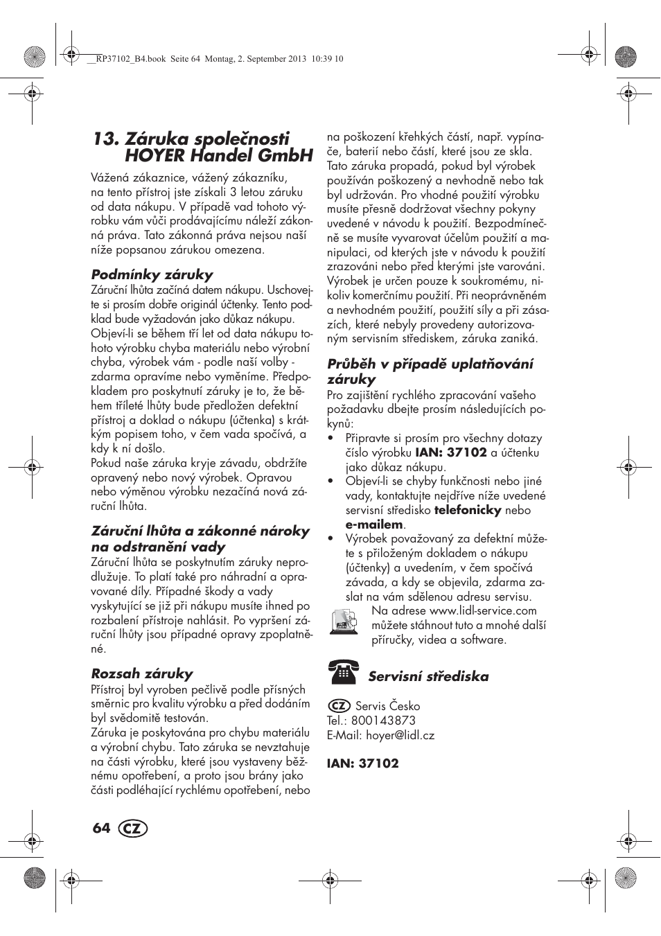 Záruka spolenosti hoyer handel gmbh | Silvercrest SDBK 2400 C2 User Manual | Page 66 / 94