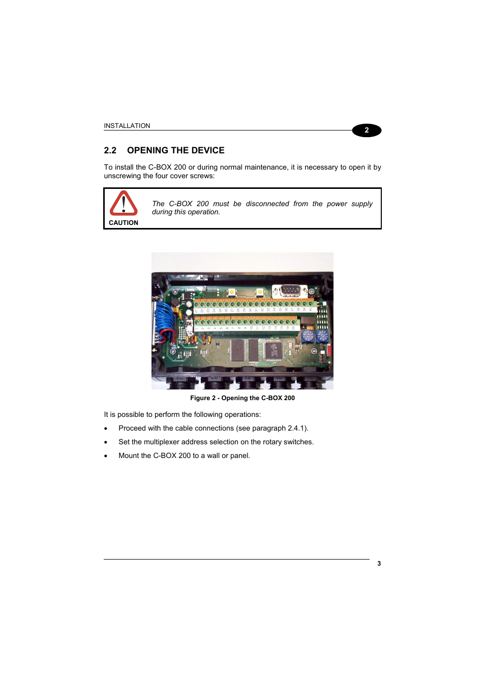 Opening the device, 2 opening the device | Datalogic Scanning C-BOX 200 User Manual | Page 11 / 28