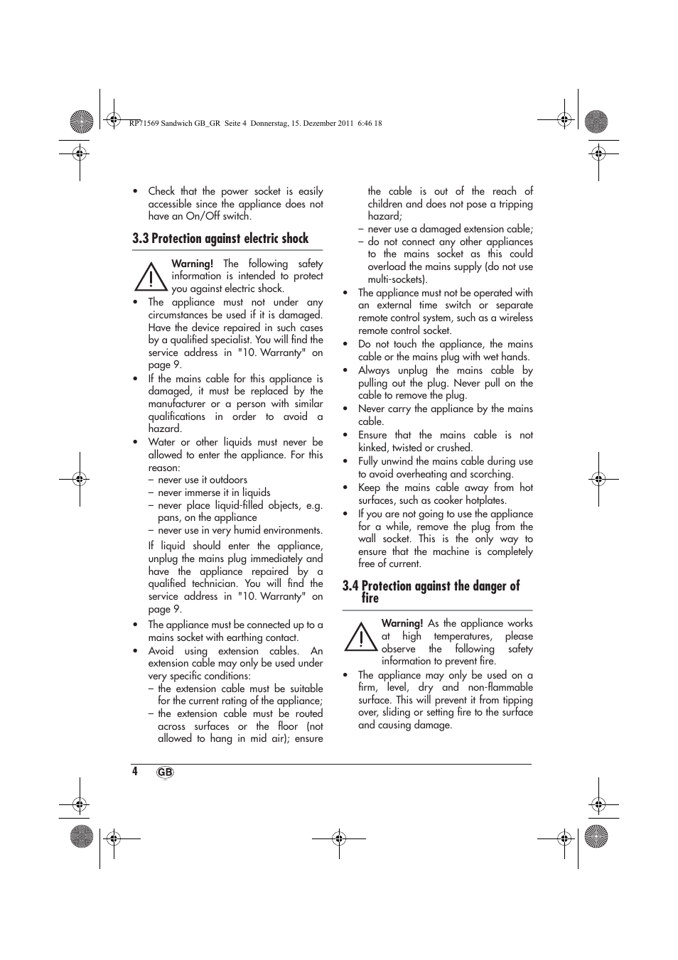 3 protection against electric shock, 4 protection against the danger of ﬁre | Silvercrest SSWMD 750 A1 User Manual | Page 6 / 22