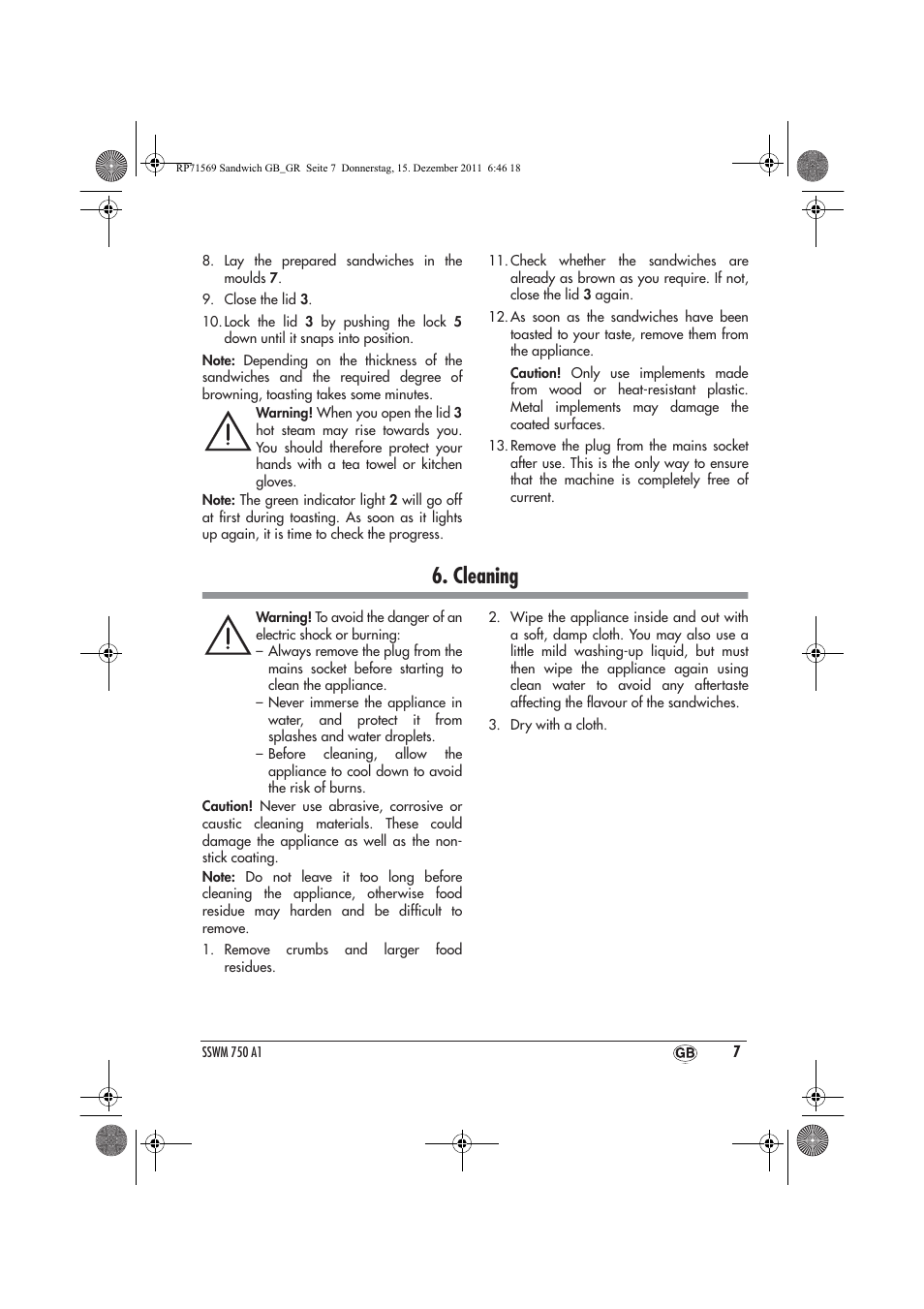 Cleaning | Silvercrest SSWMD 750 A1 User Manual | Page 9 / 22