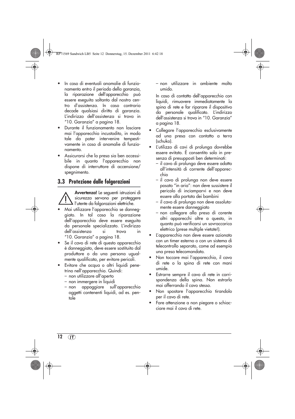 3 protezione dalle folgorazioni | Silvercrest SSWMD 750 A1 User Manual | Page 14 / 46