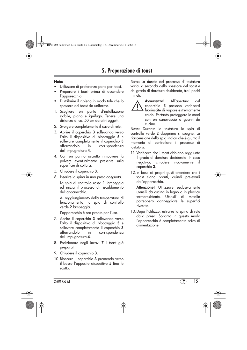 Preparazione di toast | Silvercrest SSWMD 750 A1 User Manual | Page 17 / 46