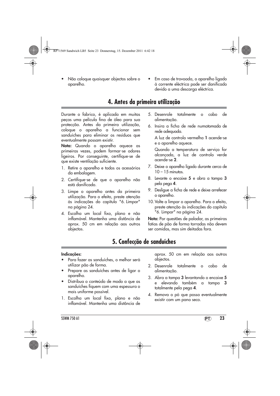 Antes da primeira utilização, Confecção de sanduíches | Silvercrest SSWMD 750 A1 User Manual | Page 25 / 46
